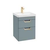 Freya 500mm 2 Drawer Wall Hung Vanity Unit Matt Coral Green Brushed Gold Handle image