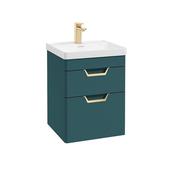 Freya 500mm 2 Drawer Wall Hung Vanity Unit Matt Ocean Blue Brushed Gold Handle image