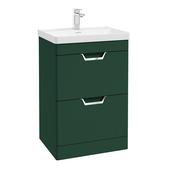 Freya 600mm 2 Drawer Floor Standing Unit Matt Wreath Green Brushed Chrome Handle