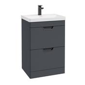 Freya 600mm 2 Drawer Floor Standing Unit Matt Night Sky Blue Matt Black Handle image