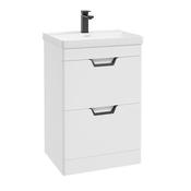 Freya 600mm 2 Drawer Floor Standing Unit Matt White Matt Black Handle image