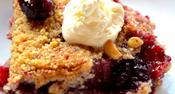 Pear and blackberry crumble with pistachio crumb