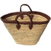 Large Woven Natural Basket with Brown trim and Handels image