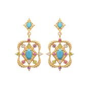 Desert Bloom Turquoise &amp; Multicolour Cubic Zirconia Drop Earrings image