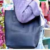 Babila Leather Tote Bag, Navy