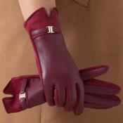 Burgundy Faux Leather Gloves