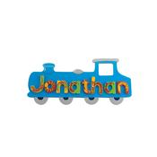 Wooden Baby Name Plaque - Blue Train