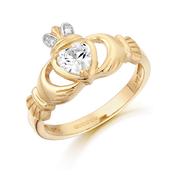 9ct Gold CZ Claddagh Ring with Classic Claw stone setting image