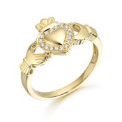 9ct Gold CZ Claddagh Ring with Micro-Pave Stone Setting