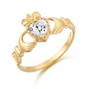 9ct Gold CZ Ladies Claddagh Ring