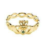 14kt Gold Vermeil Green CZ Claddagh Ring