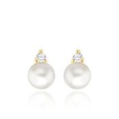 9CT YELLOW GOLD FRESH WATER PEARLS CZ STUD EARRINGS image