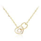 9CT YELLOW GOLD LINKED MOTHER OF PEARL HEART ADJUSTABLE NECKLACE