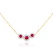 9CT YELLOW GOLD TRINITY RUBIES DIAMONDS NECKLACE