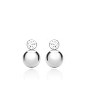 9ct WHITE GOLD ROUND CZ AND BALL DROP EARRINGS