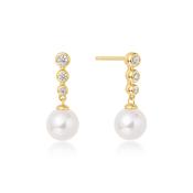 Ania Haie "Gold Tennis Beaded CZ Pearl Drop Stud" Earrings