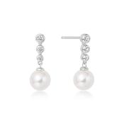 Ania Haie "Silver Tennis Beaded CZ Pearl Drop Stud" Earrings