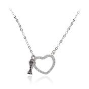 First Communion CZ Heart &amp; Chalice Charm Necklace image