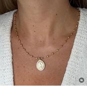 Silver Yellow Gold Plated CZ Miraculous Medal and Diamond Cut Chain