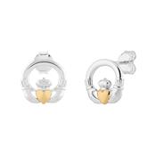 Silver Two-Tone Plated Claddagh Stud Earrings