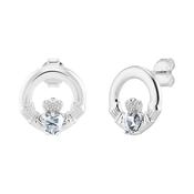 Silver April Birthstone Claddagh Earrings