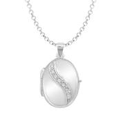 Sterling Silver Oval CZ Locket with Belcher Chain image