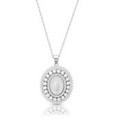 Silver CZ Miraculous Medal with Pearls and Chain image