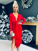 Rily Velvet Drape Detail Dress Rouge image