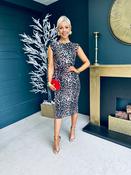 Paris Ruched Shoulder Pad Midi Dress Animal Brown image