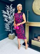 Paris Ruched Shoulder Pad Midi Dress Animal Pink image