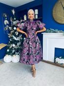 Sinead Puff Sleeve Jaquard Occasion Dress Violet