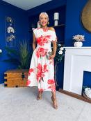 Breffy Asymmetric Neckline Skater Midi Floral Coral
