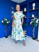 Breffy Asymmetric Neckline Skater Midi Floral Green image