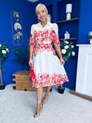 Holland Collar Midi Dress Cream &amp; Pink