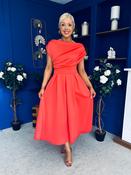 Breffy Asymmetric Neckline Skater Midi Orange Coral