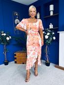 Heidi Square Neck Ruched Midi Dress Floral Coral