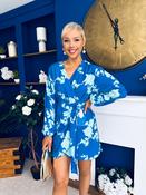 Avery Tie Detail Mini Dress Floral Blue