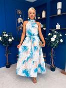 Zelpha Halterneck Tiered Maxi Dress Blue Marble
