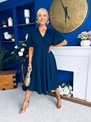 Laura V-Neck Short Sleeve Flowy Midi Dress Navy