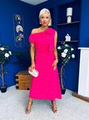 Katie Bow Detail Pearl Embellished Dress Hot Pink