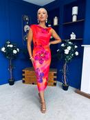 Estelle Floral Print Bodycon Midi Dress Coral