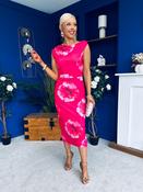 Estelle Floral Print Bodycon Midi Dress Hot Pink