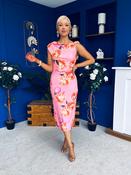 Estelle Floral Print Bodycon Midi Dress Cerise