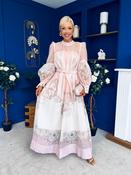 Marilyn Puff Sleeve Shirt Dress Pastel Scroll