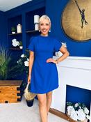 Ami Tulip Sleeve High Neck Mini Dress Cobalt
