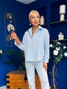 Verona Bow  Detail Pin Stripe Shirt Blue