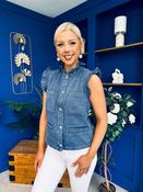 Denise Gold Button Down Denim Top Marine Blue