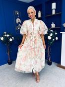 Fabia Puff Sleeve Lace Shirt Dress Cream Green
