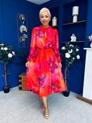 Meghan High Neck Midi Dress Floral Coral image