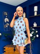 Bianka Frill Detail Playsuit Polka Blue